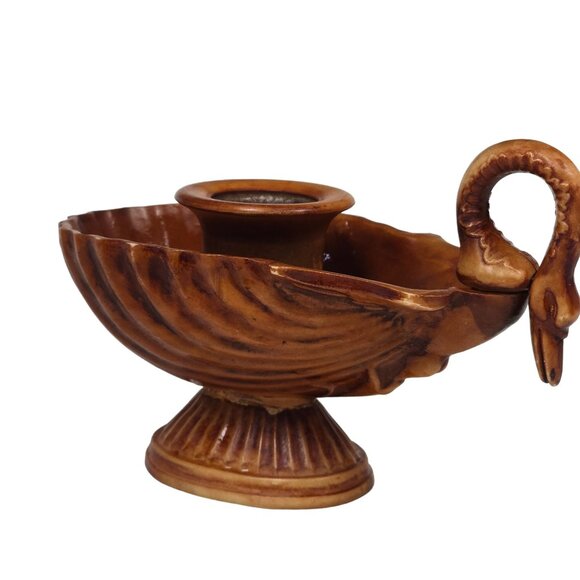 Vintage Wood Tone Swan Hard Plastic Votive Candle Holder 6x3 Made in Italy - Picture 3 of 11